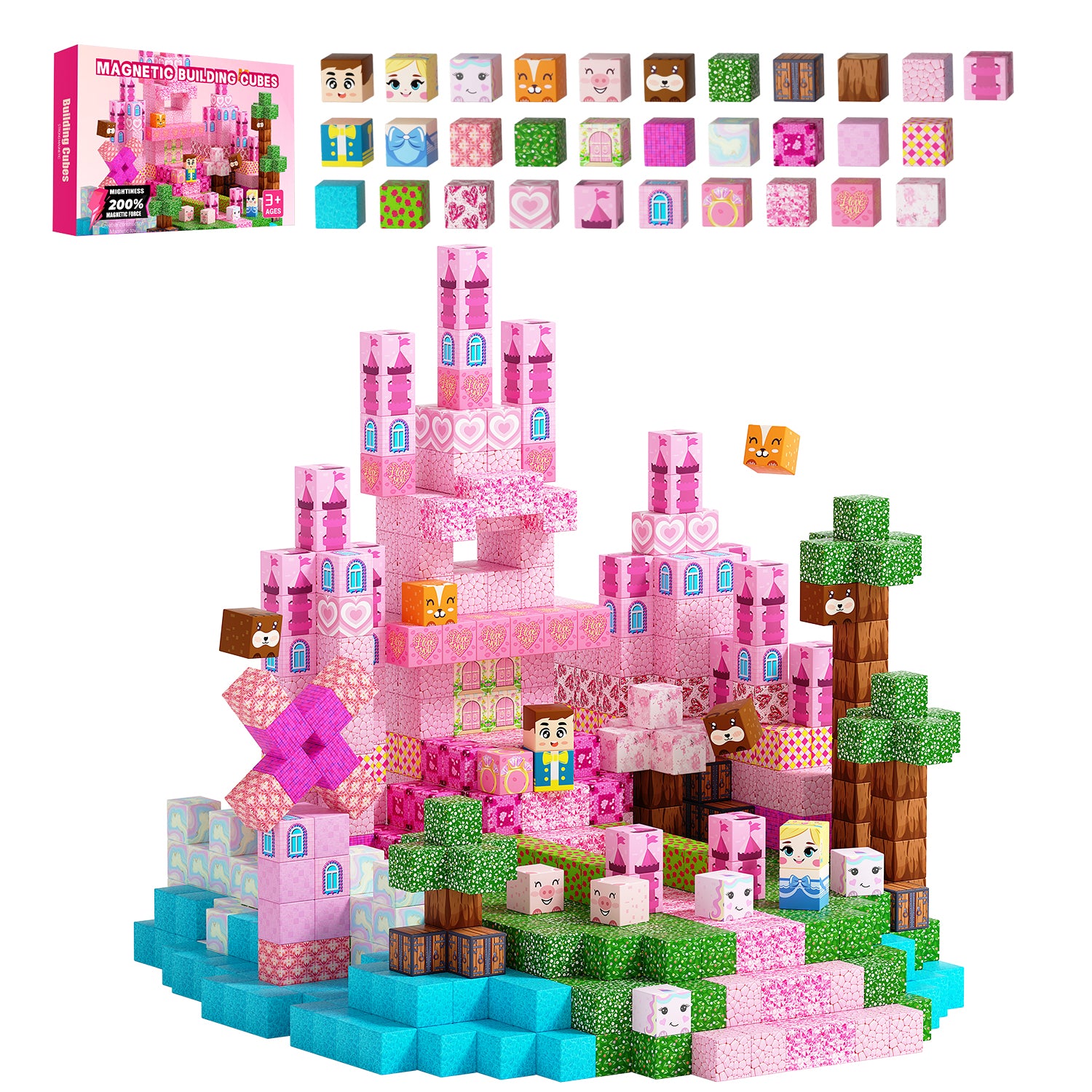 【Pink Princess Castle】- 100/150 PCS Magnetic Building Blocks Cubes, Magnet Toys for Kids Age 3+, Toy Building Set for Kids, Magnets Stacking Construction Toys Birthday Gifts for Boys Girls Age 4-8, 8-12