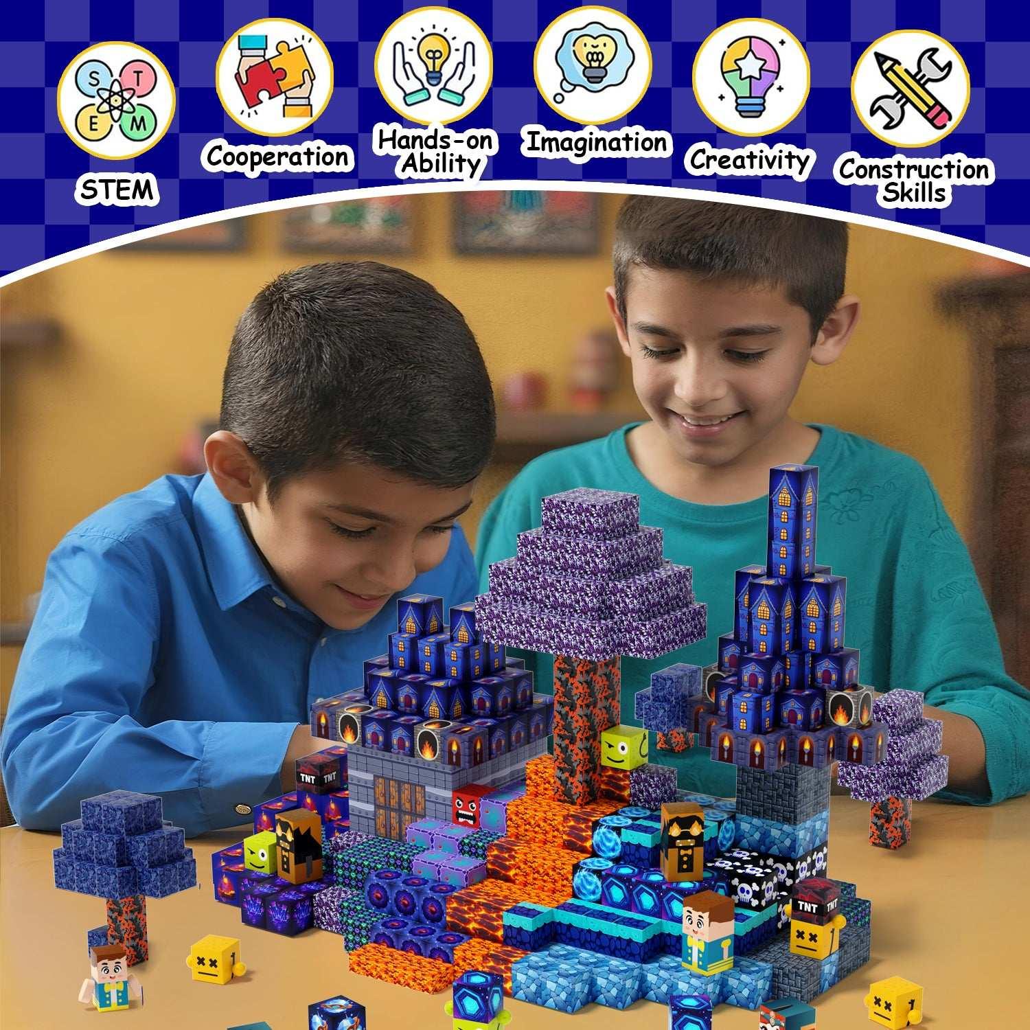 Blue Architecture Castle - 100/150 PCS Magnetic Building Blocks Cubes, Magnet Toys for Kids Age 3+, Toy Building Set for Kids, Magnets Stacking Construction Birthday Gifts for Boys Girls Age 4-8, 8-12