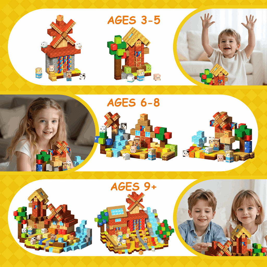 Happy Farm - 100/150 PCS Magnetic Building Blocks Cubes, Magnet Toys for Kids Age 3+, Toy Building Set for Kids, Magnets Stacking Construction Birthday Gifts for Boys Girls Age 4-8, 8-12