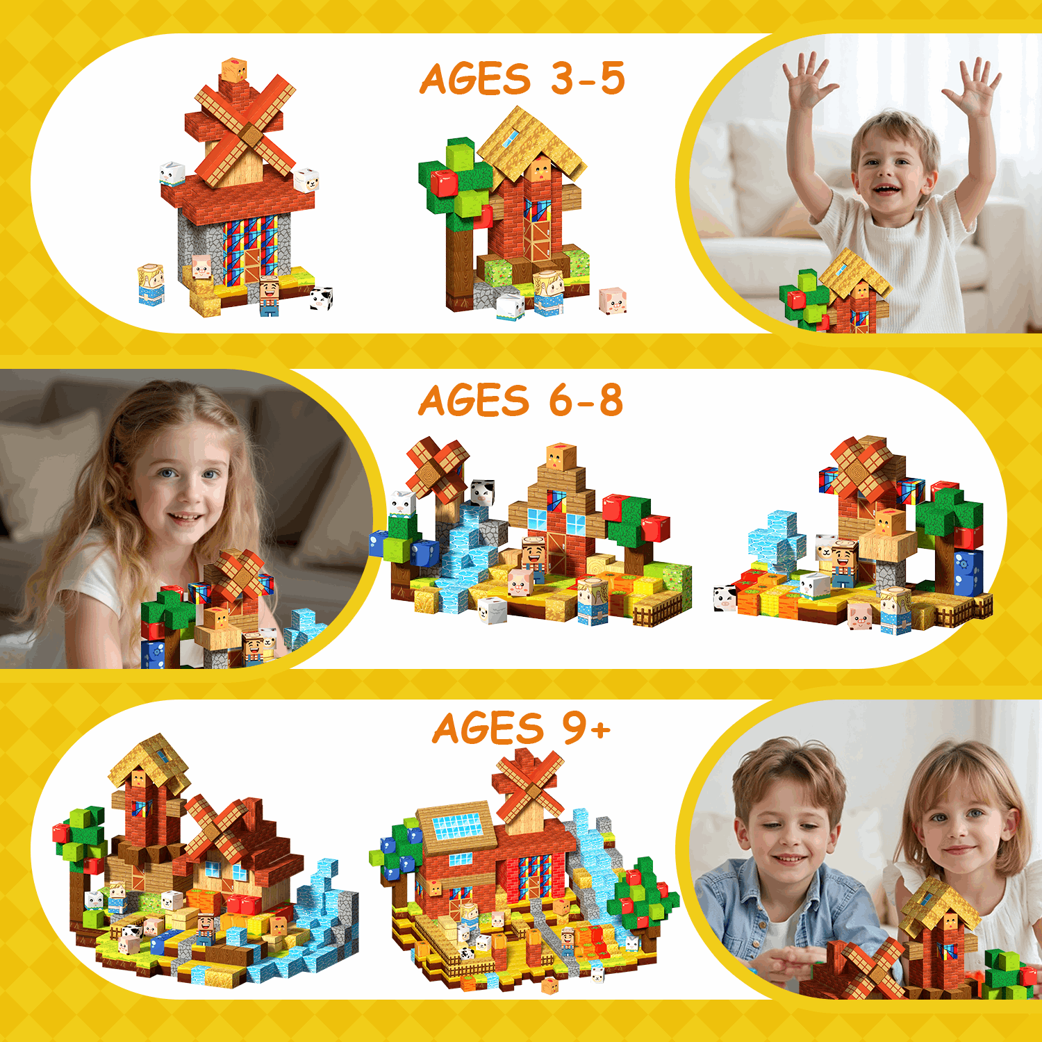 Happy Farm - 100/150 PCS Magnetic Building Blocks Cubes, Magnet Toys for Kids Age 3+, Toy Building Set for Kids, Magnets Stacking Construction Birthday Gifts for Boys Girls Age 4-8, 8-12