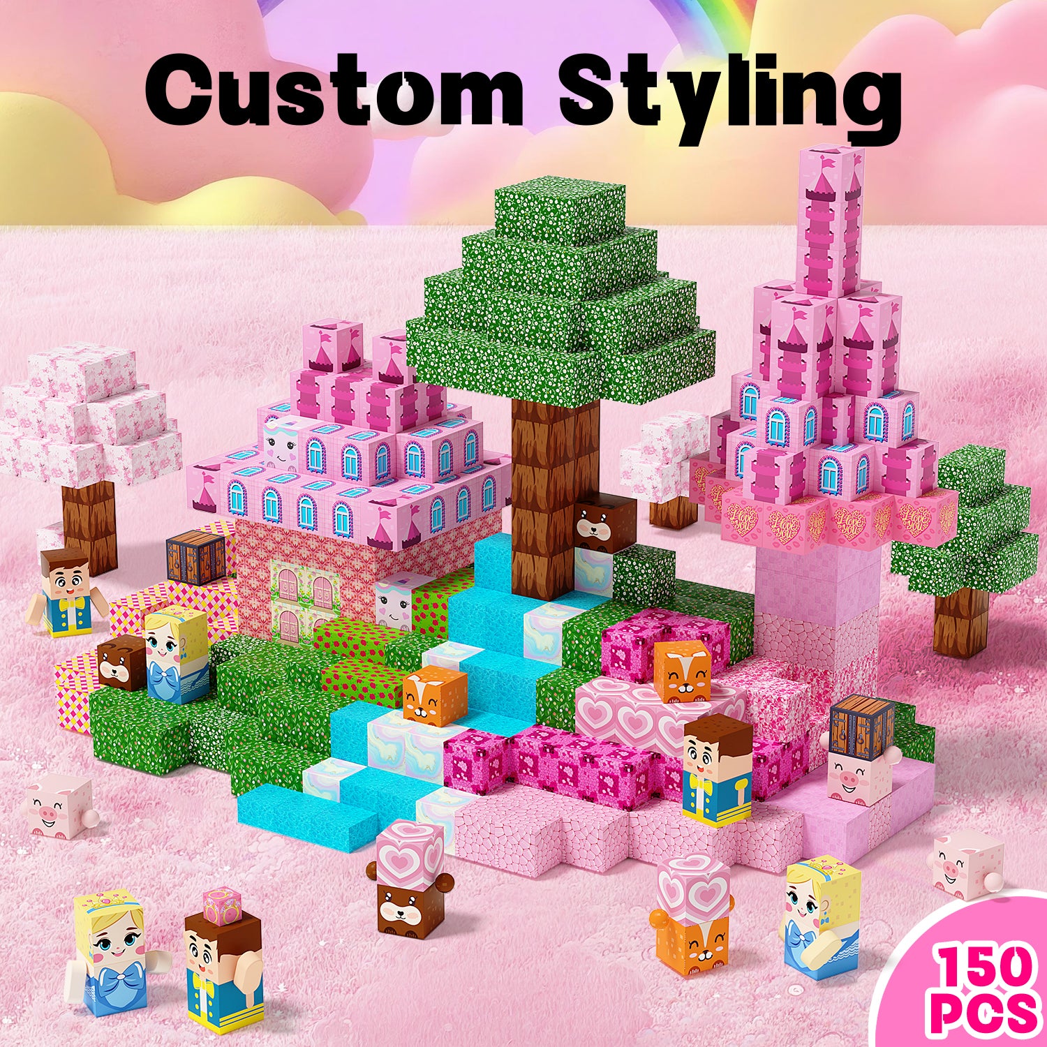 【Pink Princess Castle】- 100/150 PCS Magnetic Building Blocks Cubes, Magnet Toys for Kids Age 3+, Toy Building Set for Kids, Magnets Stacking Construction Toys Birthday Gifts for Boys Girls Age 4-8, 8-12