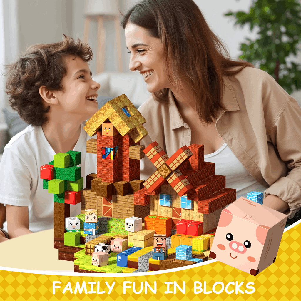 Happy Farm - 100/150 PCS Magnetic Building Blocks Cubes, Magnet Toys for Kids Age 3+, Toy Building Set for Kids, Magnets Stacking Construction Birthday Gifts for Boys Girls Age 4-8, 8-12