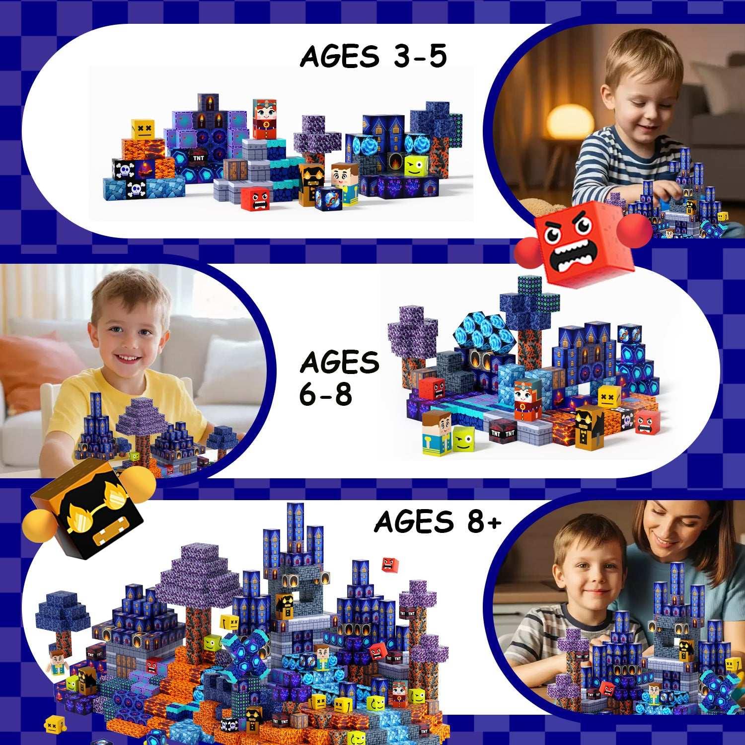 Blue Architecture Castle - 100/150 PCS Magnetic Building Blocks Cubes, Magnet Toys for Kids Age 3+, Toy Building Set for Kids, Magnets Stacking Construction Birthday Gifts for Boys Girls Age 4-8, 8-12