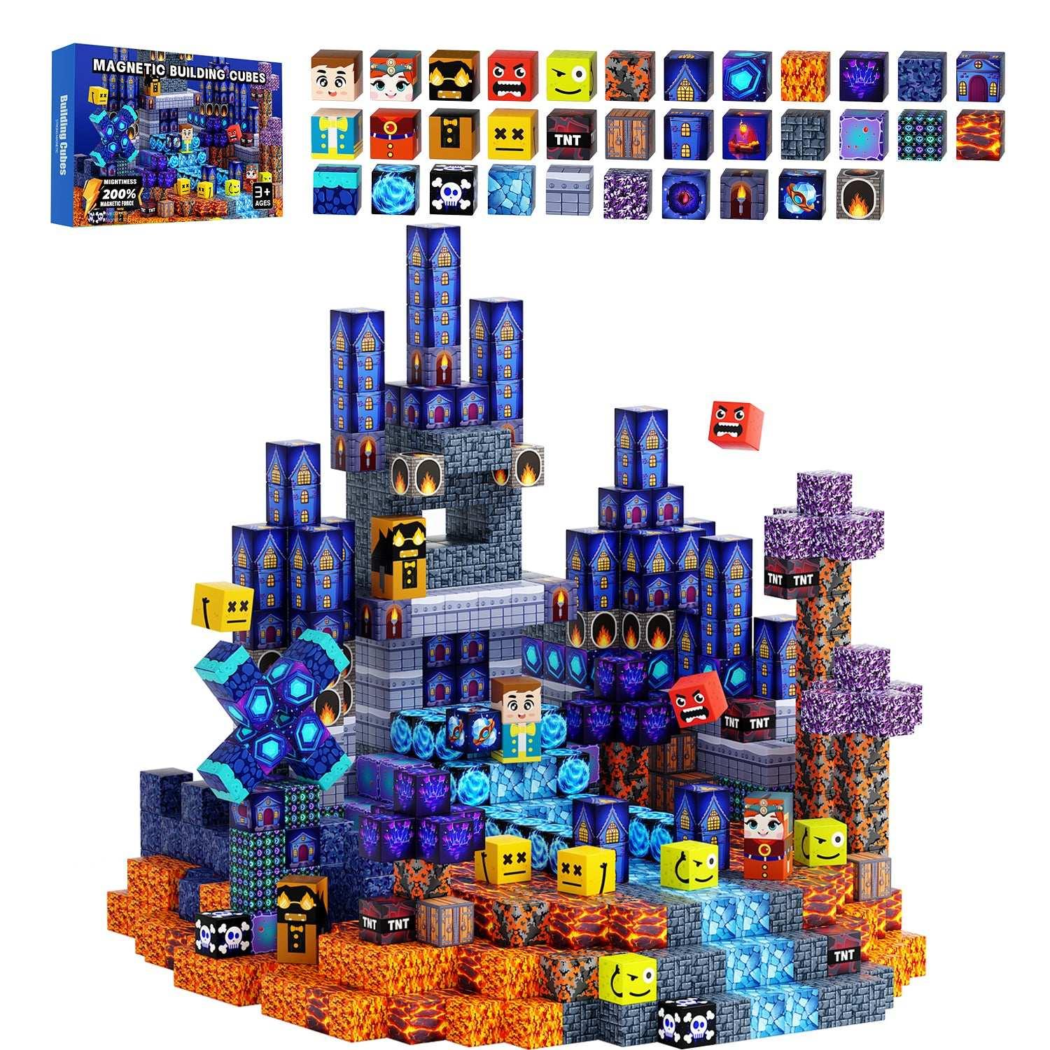 Blue Architecture Castle - 100/150 PCS Magnetic Building Blocks Cubes, Magnet Toys for Kids Age 3+, Toy Building Set for Kids, Magnets Stacking Construction Birthday Gifts for Boys Girls Age 4-8, 8-12